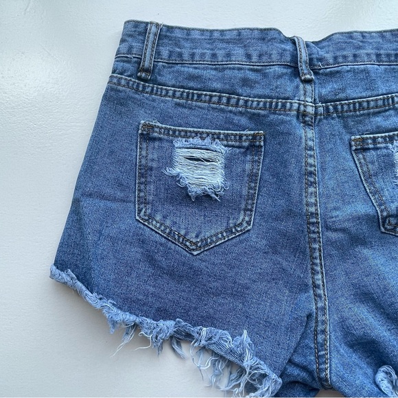 October Love frayed & distressed blue jean shorts - Picture 5 of 8